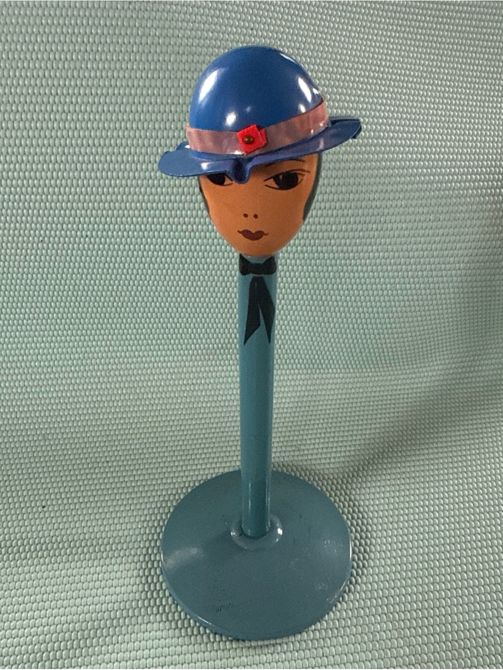 Vintage Art Deco Painted Wood Hat Stand. Woman/With Hat.